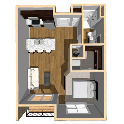 Floor plan for studio, 1 bath, 566 sqft